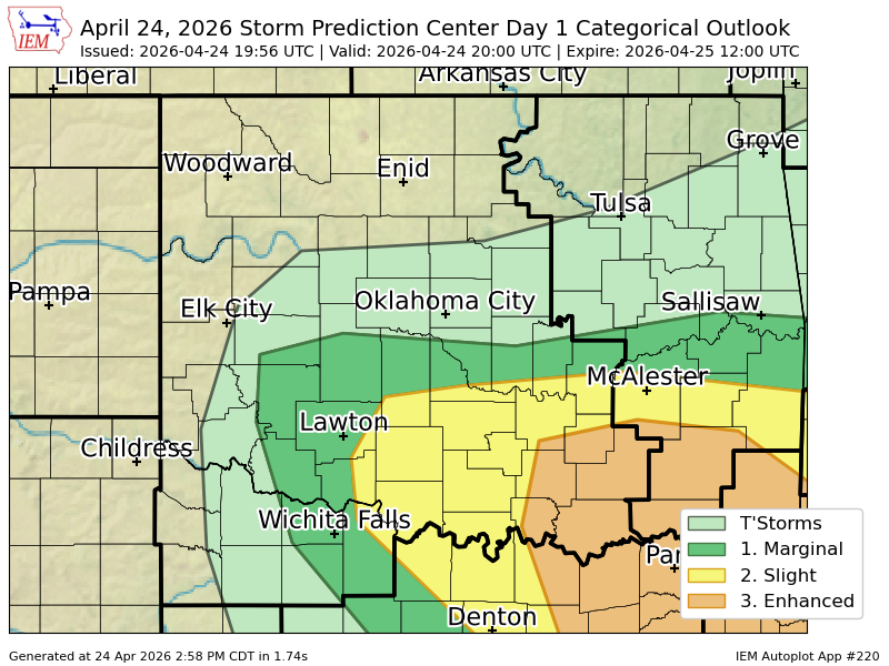 #SPC issues Day 1 Enhanced Convective Risk at Apr 24, 19:56z for OUN ...