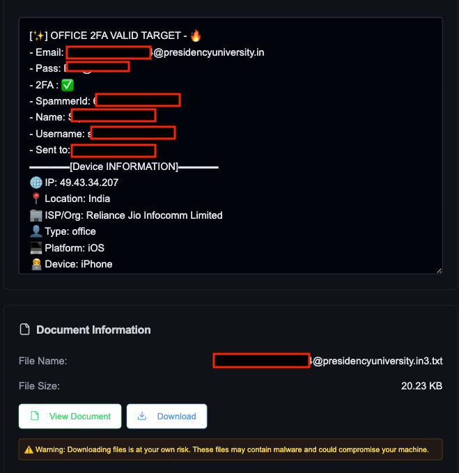 nsquar3's tweet photo. Over 400 users across Indian universities were impacted by a phishing campaign focused on session hijacking, not just credentials.

Impacted:
@Vijaybhoomi_Uni – 34
@JAGSOMblr – 31
@IFIM – 17
@PresidencyUni – 26

Modern phishing enables persistent access without passwords https://t.co/RiVQbGjtKu
