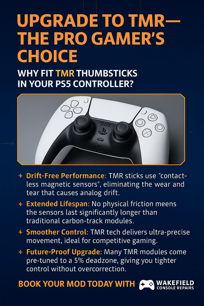 WConsoleRepairs's tweet image. Controller drifting? 🕹️

Don't buy a new one for £60. Upgrade to TMR no more stick drift.

🔧 Stick replacement &amp;amp; calibration.
📅 Book now: f.mtr.cool/durhmtruct
#Gaming #Repair #SaveMoney