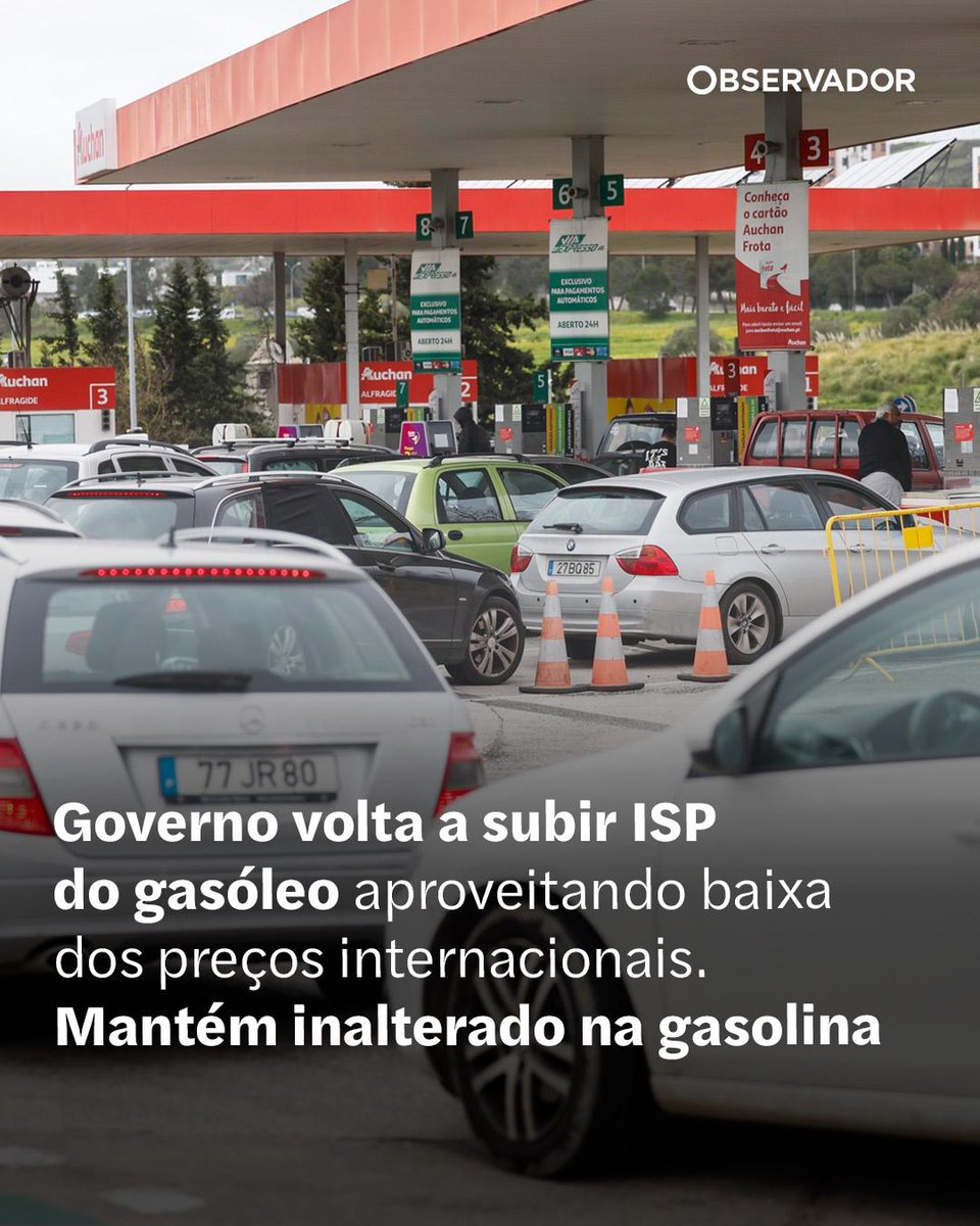 observadorpt's tweet image. Os preços do gasóleo apontam para uma descida na próxima semana e por isso o Governo aproveita para voltar a cortar o desconto fiscal no ISP. Na gasolina mantém a taxa de imposto inalterada.

#Governo #ISP #Combustíveis