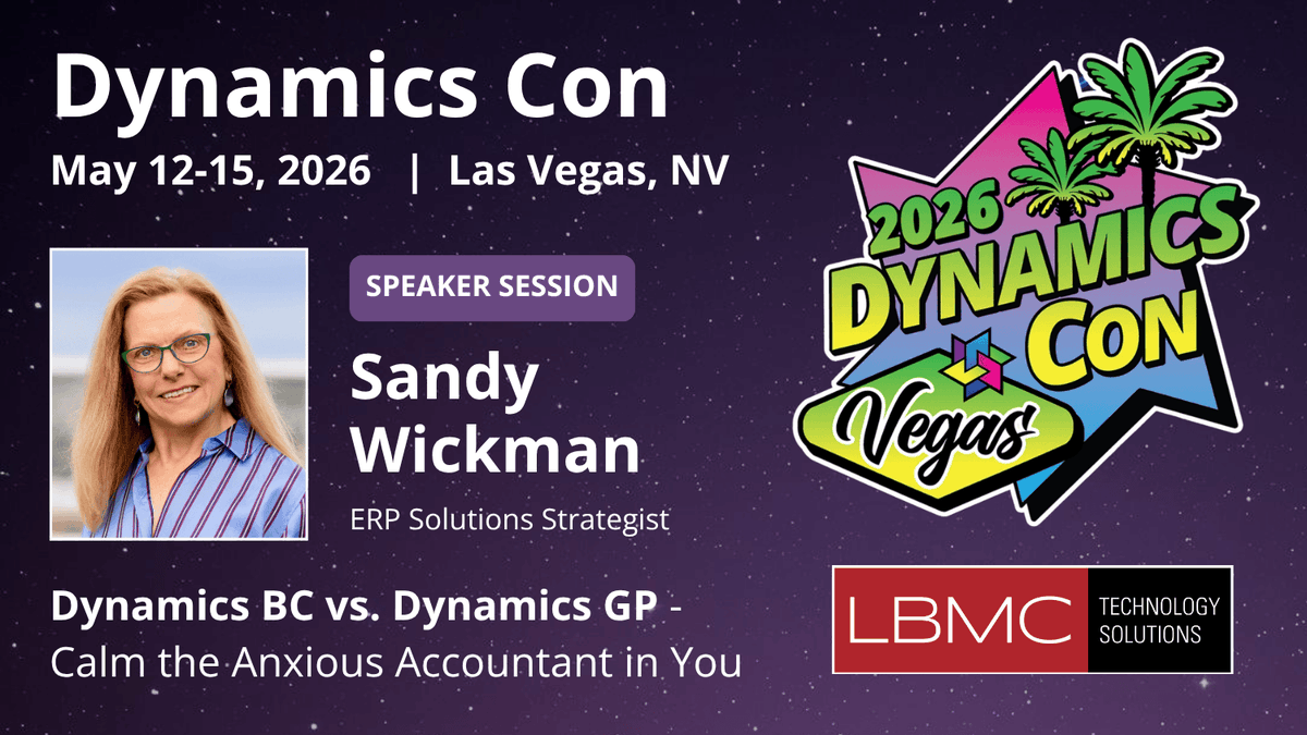 lbmctech's tweet photo. Sandy Wickman of LBMC Technology Solutions is speaking at Dynamics Con in Las Vegas!

📅 May 15 
⏰ 10:15–11:15 AM
Dynamics BC vs. GP—calm your cloud transition worries with real-world insights.

#DynamicsCon #MicrosoftDynamics #DynamicsGP #DynamicsBC #CloudJourney https://t.co/0WvwjwxNnB