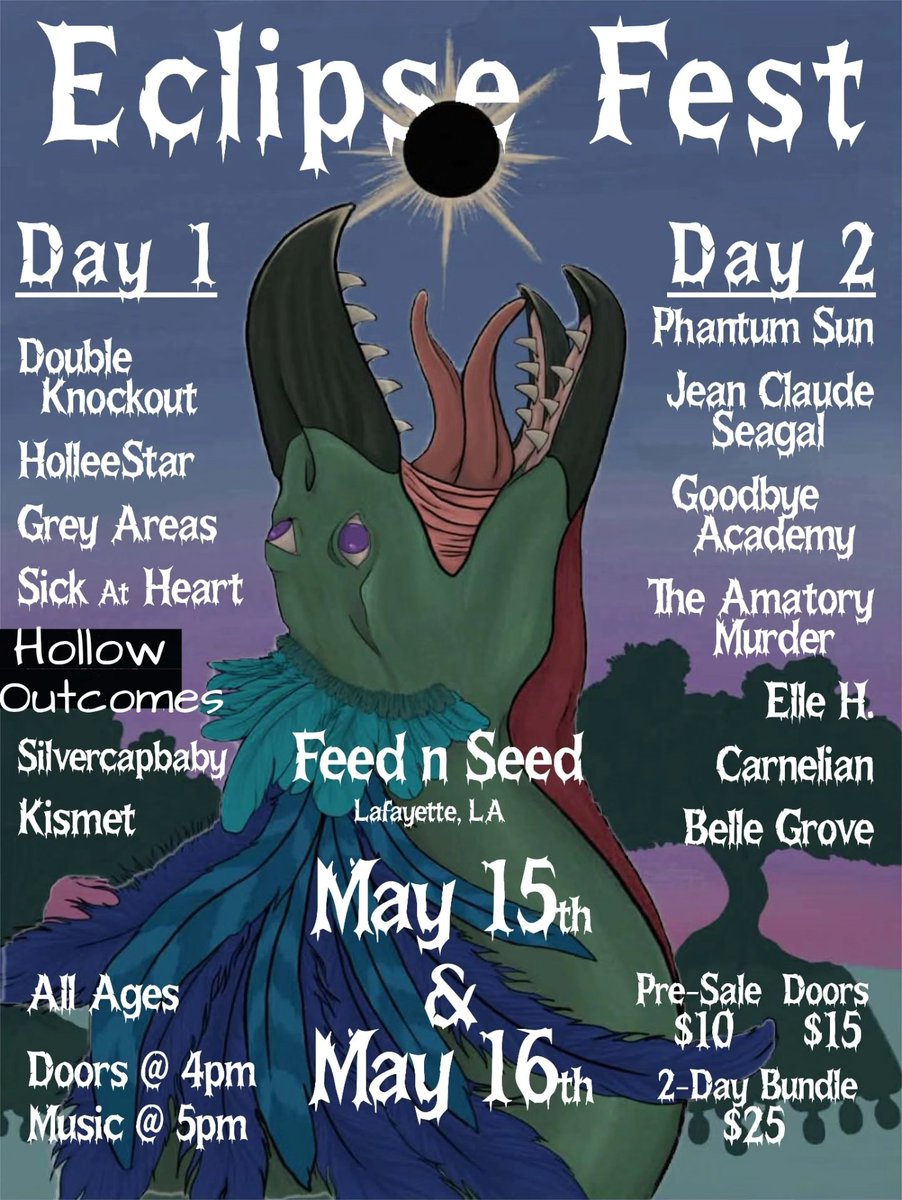 GoodbyeAcademy's tweet image. HEY! LISTEN!
Pre-sale tickets for our next show at Eclipse Fest in Lafayette are available now! Click the link and grab your online exclusive 2-day pass for $15. 14 bands for $15 is a steal!

app.gopassage.com/events/eclipse…

#lafayette #festival #localmusic #eclipsefest #allages #music
