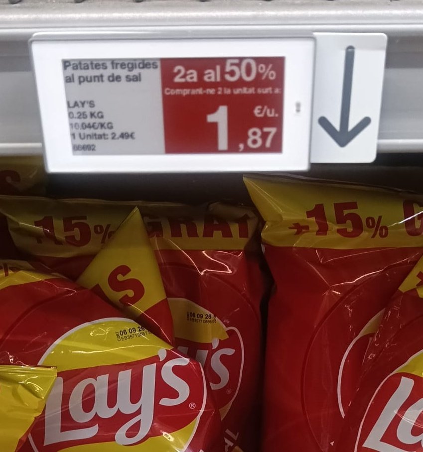 FerClimbs's tweet photo. @consumidores , esta etiqueta de @bonpreuesclat no incumple el "Artículo 5 de la Ley 3/1991 de Competencia Desleal"?
Mis padres, mayores, fueron a comprar hoy a Esclat y se sintieron engañados con estas etiquetas.
Para aclarar: 1.87€ no es el precio unitario. https://t.co/FFb9hQYIwl