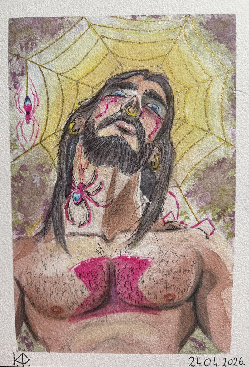 Ignian's tweet image. ''Widow Saint'' Something I've been working on this week! :D 
#watercolourpainting #saint #spiders #watercolorartist #watercolours