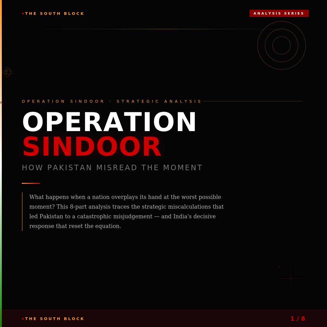 MeridianMeld's tweet image. OPERATION SINDOOR — 8-Part Strategic Analysis
Pakistan ne socha India distracted hai.
Galat socha.
Yeh series batayegi kaise ek strategic miscalculation ne equation permanently reset kar diya.

#OperationSindoor  #IndianArmy