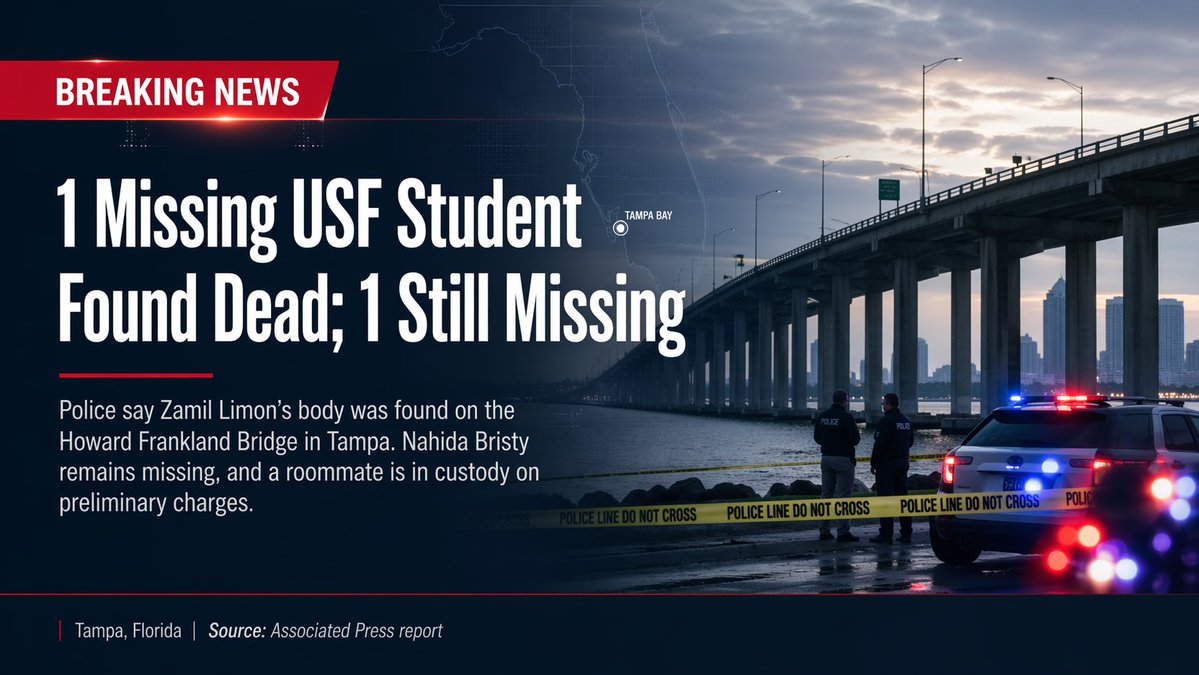 AltanHussa6826's tweet image. BREAKING ALERT: Police say missing USF doctoral student Zamil Limon was found dead on the Howard Frankland Bridge. Nahida Bristy remains missing, and a roommate is in custody on preliminary charges. Source: AP News #BreakingNews #Florida #USF #Tampa