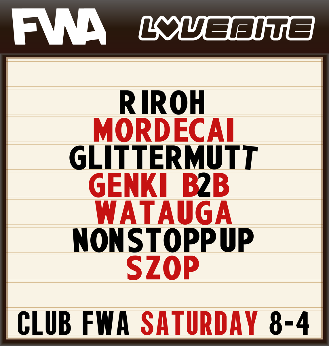 sURPRIIIISE 

come check in with us on the Club FWA stage at <a href="/FurryWeekend/">Furry Weekend Atlanta | May 7-10, 2026</a> this year, Saturday night from 8 PM to 4 AM!!!

our lineup for the evening features <a href="/RirohRaccoon/">Riroh Raccoon</a> <a href="/MarigoldSKYNET/">ESTRELLA POR ESTRELLA</a> <a href="/GLITTERMUTT/">✧GLITTERMUTT✧</a> <a href="/DjGenki/">Genki</a> <a href="/watauga_/">Watauga</a> <a href="/NONSTOPPUP/">CAPS LOCK CANINE 🔜 FWA 🌹⛓️🌈</a> + Szop 

perhaps incidental mystery b2bs... ooo