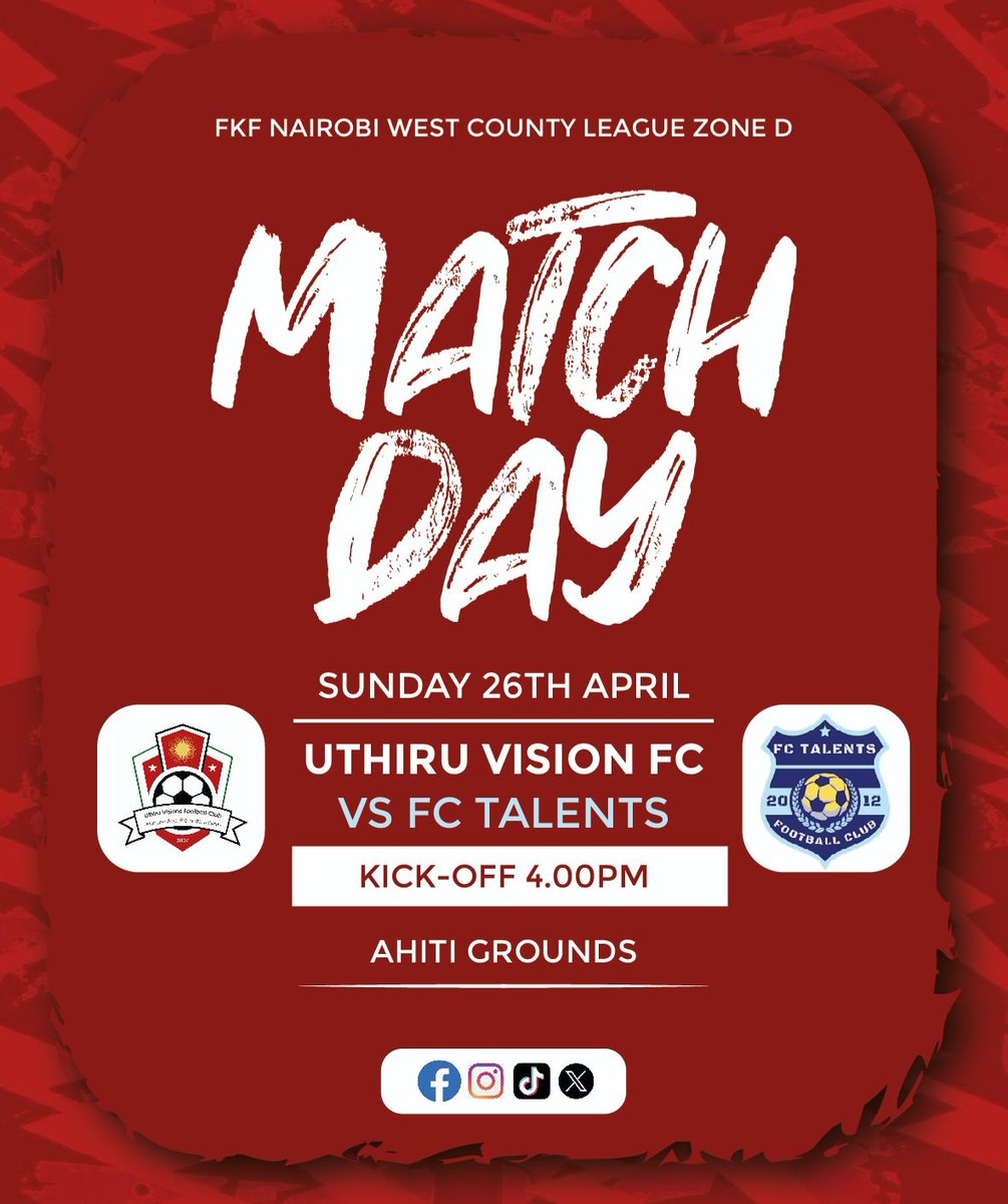 Uthiruvisionfc's tweet image. Next Match 

We host Fc Talents at the Ahiti grounds on Sunday 26th April at 4.00pm... 

Come out and lets get behind the boys...

#TheVisionIsForever #Believe #VisionTop #FootballKe