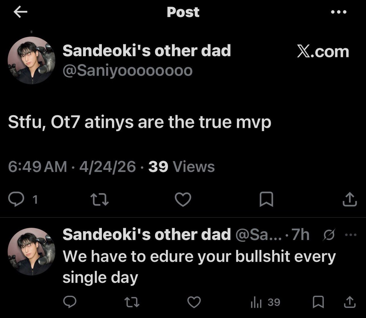 how pathetic do you have to be to be ot7 you don’t deserve to call yourself a fan and i’m guessing this is probably just rage bait but holy hell go away