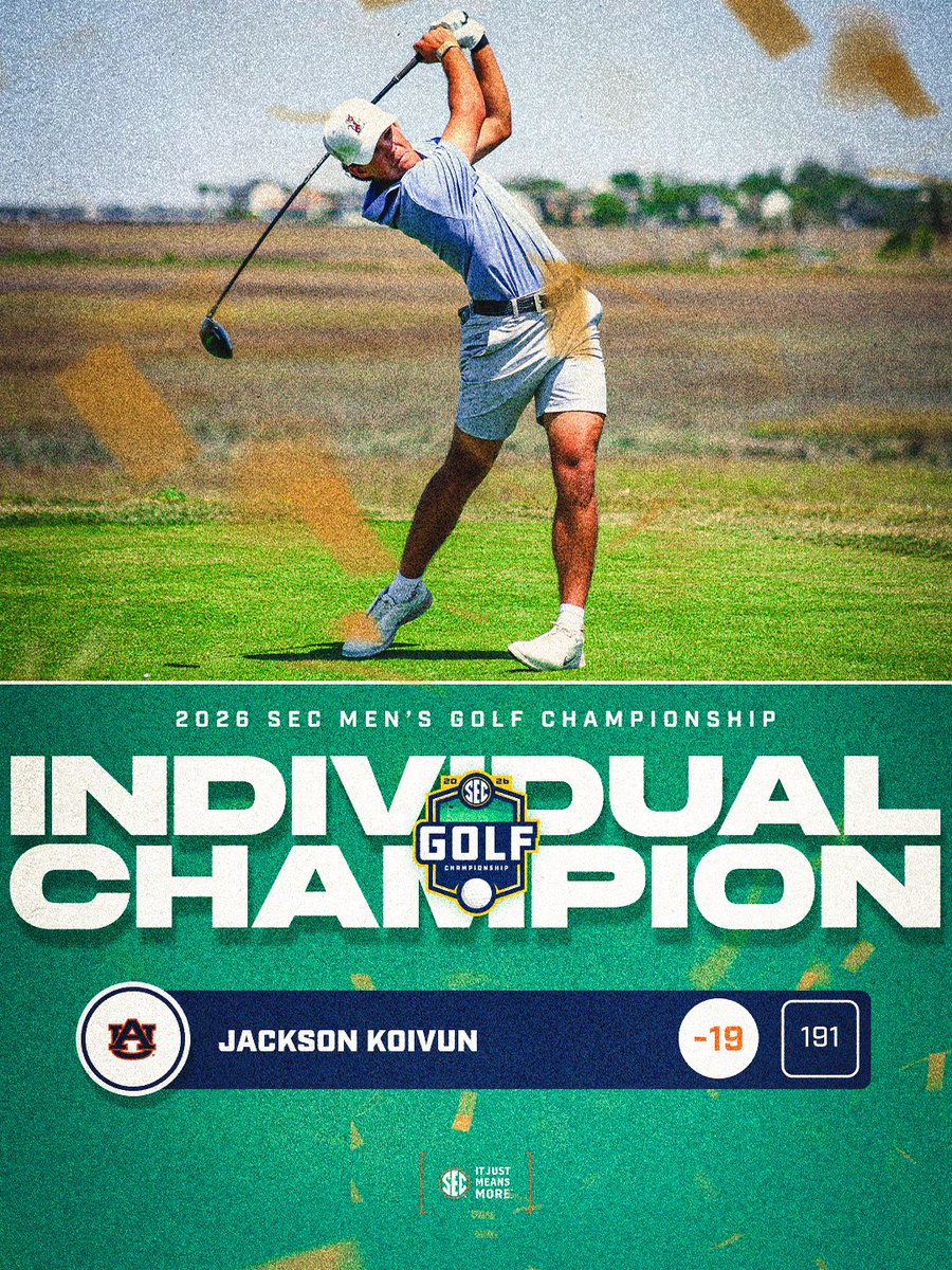 FOR THE THIRD YEAR IN A ROW...
2026 SEC Men's Golf Individual Champion 🏆

🐅 Jackson Koivun, <a href="/AuburnMGolf/">Auburn Men's Golf</a> 

#SECGolf x #SECChampionship