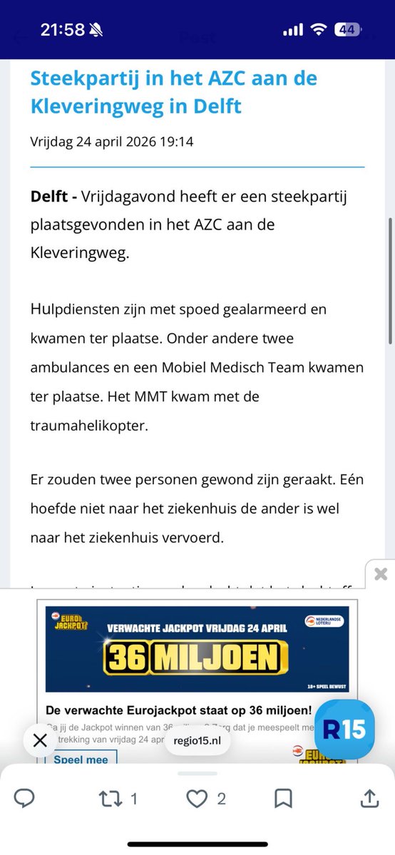 Steekpartij AZC Delft