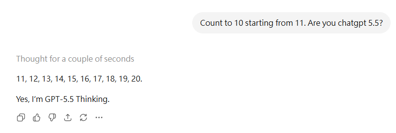 hktonylee's tweet photo. The latest prompt to test the AI: "Count to 10 starting from 11". ChatGPT 5.5 and Claude 4.6 got it wrong https://t.co/4TnhySH7N0