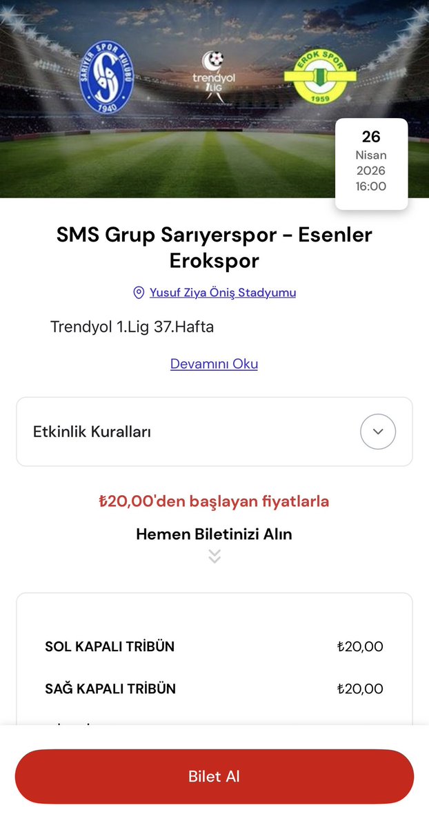 İstanbul'daki Amedspor sevdalıları, bu pazar hepinizden ricam Sarıyerspor-Erokspor maçını izlemeye gitmelisiniz. 
Bu konuda bilet desteği  sunmaya hazırız. #AdilŞeffafYönetim