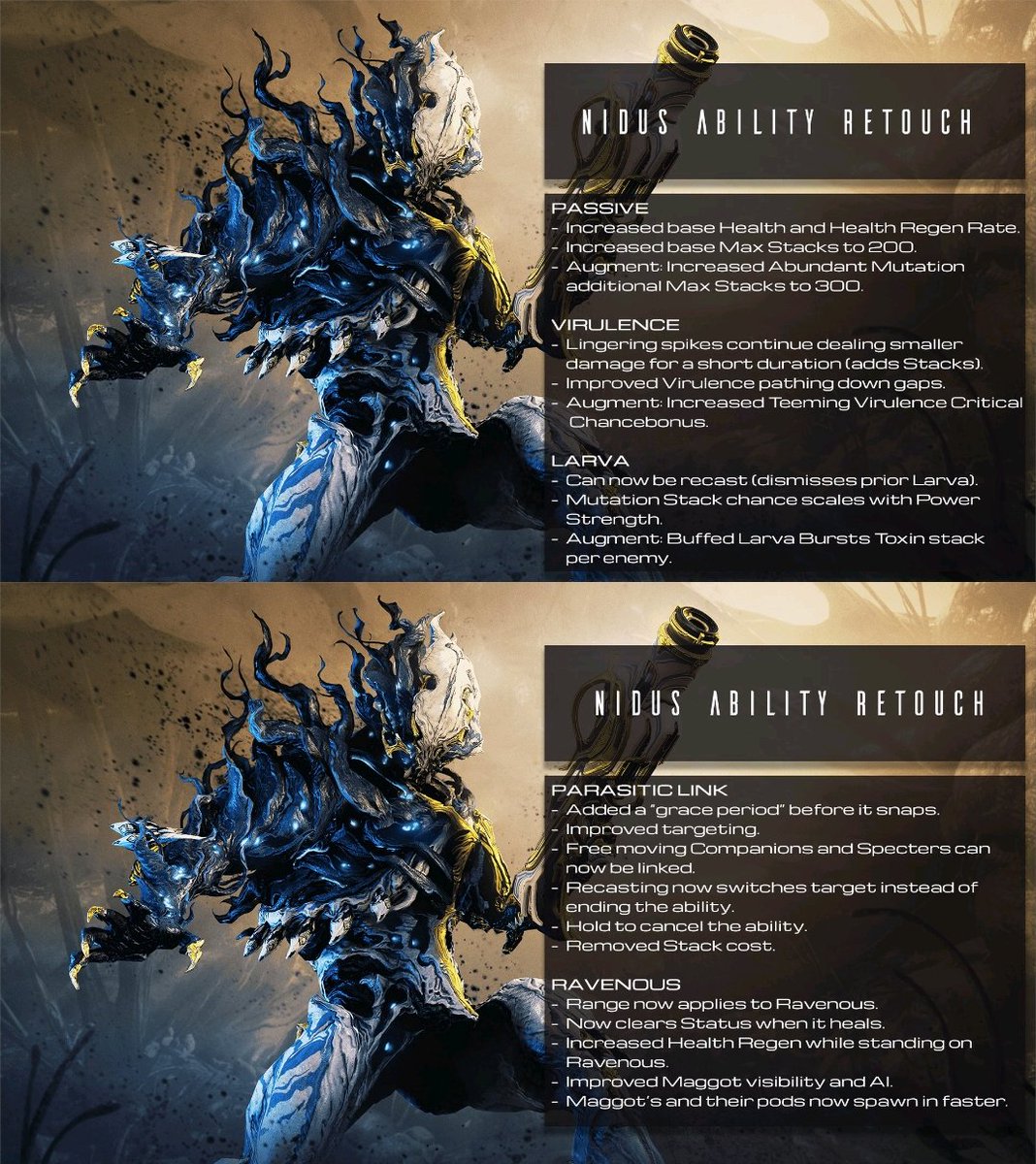DTaiju's tweet photo. とりあえずDevstream195簡易まとめ
・JADE  SHADOWSの新クエストが登場
・新frame「ORION」「SIRIUS」
・５月に「獣の巣窟」作戦復刻
・ASHとGARUDAがプロトframe化
・NIDUSがリワーク！
・MESA Heirloomスキンが登場
・RJミッションが追加
・テンノコン2026
・インカーノン武器が五種追加 https://t.co/DD3swKxpIS