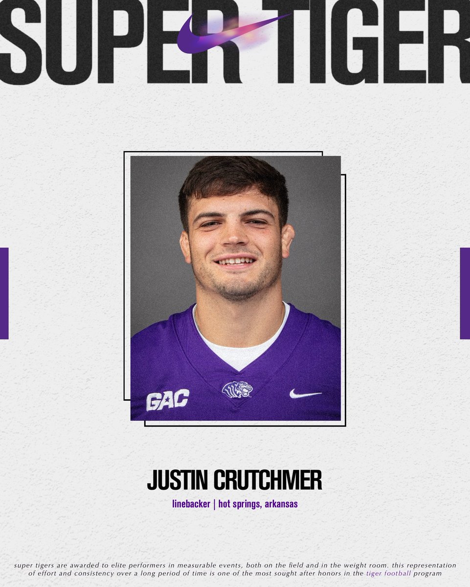 OuachitaFB's tweet photo. These guys 𝙙𝙤𝙢𝙞𝙣𝙖𝙩𝙚𝙙 the offseason 👀 (2/3)

“Super Tigers are awarded to elite performers in combine events, both on the field and in the weight room. This title is one of the most sought after honors in the Tiger Football program.” 

#FinishEmpty https://t.co/whmIgFmPXC