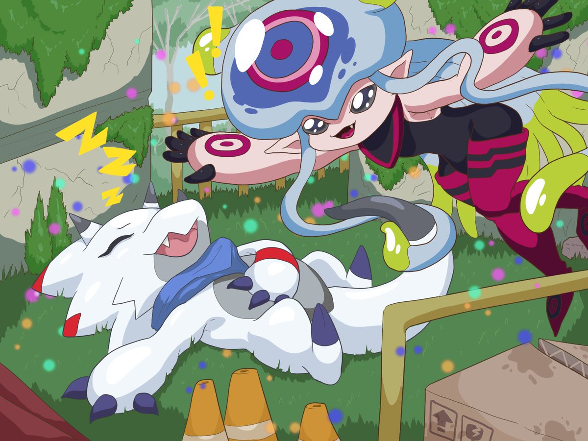 TheCrushiesGirl's tweet photo. After 15 images of Terriermon, today is the first day of a new series, with daily art of all of your favorite main digimon!

DIGI-ANIME DAILY - Day 16 - Naptime!

"Get up, #Gammamon! Geez!" #Jellymon is so cute... I really love every main digimon in #DigimonGhostGame. https://t.co/rQojyMwaHZ