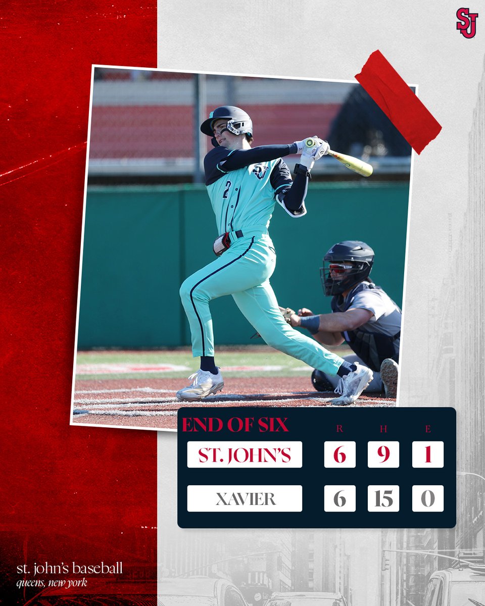 StJohnsBaseball's tweet image. Through six in Cincinnati. 

📺 bit.ly/4vYno4n
📊 bit.ly/4cUY4Ez

#RedStorm | #EveryTrip