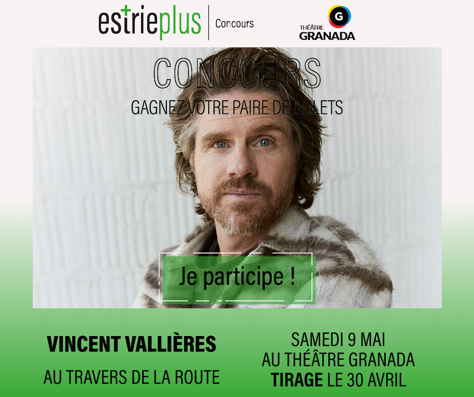 estrieplus_com's tweet image. Venez tenter votre chance pour gagner votre paire de billets pour le concert de Vincent Vallières - Au travers de la route qui aura lieu le samedi 9 mai 2026.

Pour participer, visitez ce lien : thelink.bio/Estrieplus

#concours #concoursestrieplus #theatregranada #vincentvallie