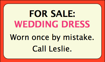 RRAFamilyLaw's tweet image. Friday Funny:  "For Sale:  Wedding Dress  Worn once by mistake. Call Leslie"  #fridayfunny #divorce #rrafamilylaw