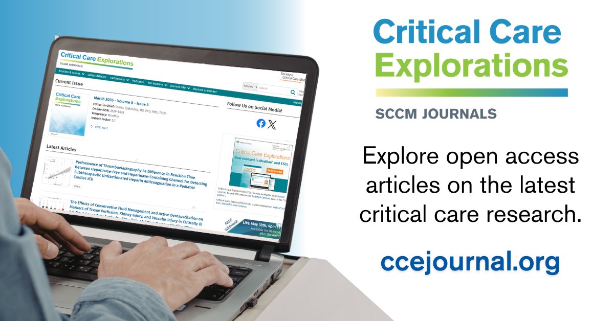 CritCareExplore's tweet image. The latest Critical Care Explorations compendium is now available! Keep up with new research and insights to hone your practice with #openaccess articles on delirium in the PICU, artificial intelligence, intubation, and more: ccejournal.org
#SCCM #CritCareExplore