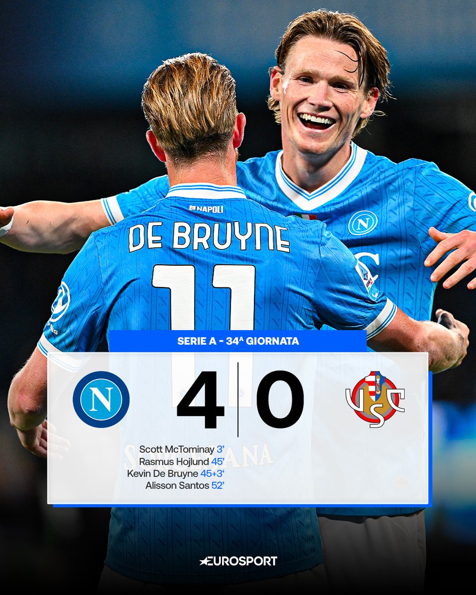 Eurosport_IT's tweet image. VITTORIA LARGA DEL NAPOLI 💥

Il ritorno al gol di De Bruyne, Santos, Hojlund e McTominay, che sbaglia anche un rigore: la Cremonese, invece, frena e la salvezza si complica 🥶

#Calcio #SerieA #NapoliCremonese