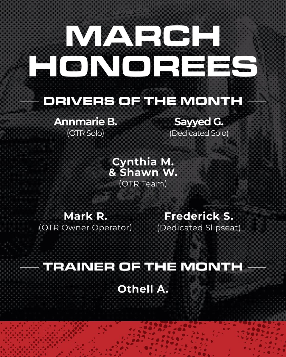 driveusx's tweet image. Congratulations to our March Drivers and Trainer of the Month! #Trucking #Transportation #Driver #Trainer #Congratulations