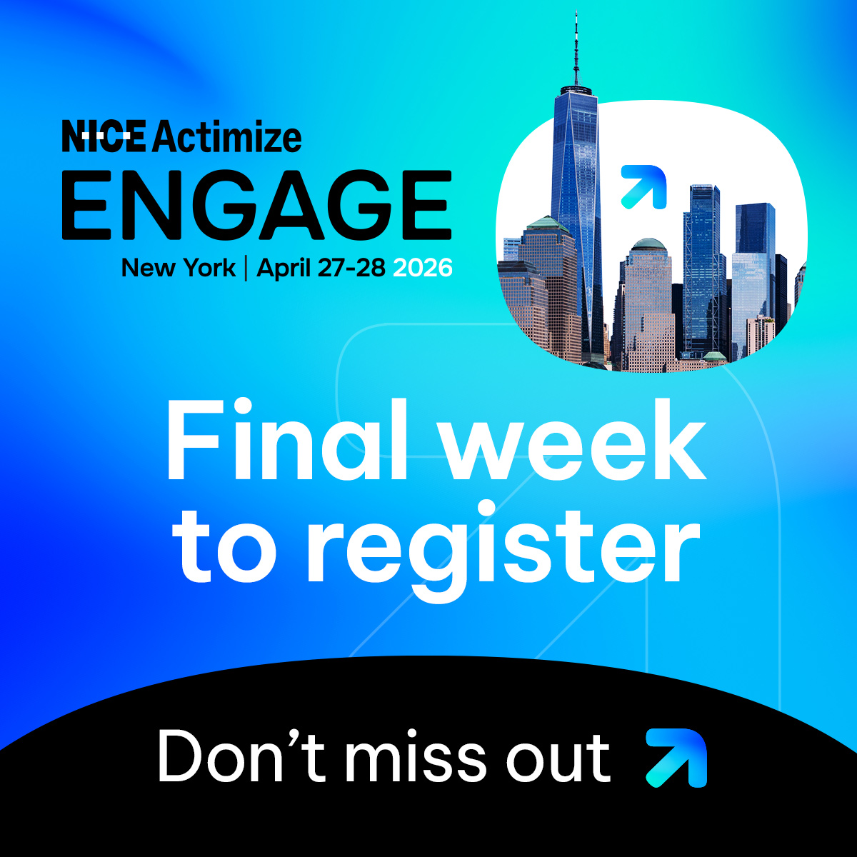 NICE_Actimize's tweet image. The countdown is on. ENGAGE NYC 2026 kicks off this Monday, two days of insight, strategy and conversation at the forefront of financial crime and compliance. See you there.

Register now &amp;gt;&amp;gt; bit.ly/4sDXeRs

#ENGAGE2026 #FraudPrevention #AML #Compliance #AI