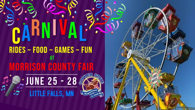 cdcmorrisonmn's tweet image. June 25-28, 2026! 📆 Save the dates for carnival fun at the #MorrisonCountyFair, #LittleFalls! 🎠🎢🎡

🌐 morrisonfair.com
📍 15575 Hawthorn Road, #LittleFallsMN 
📧 morrisoncountyfairentry@gmail.com

#MorrisonCountyFairgrounds   #MorrisonCounty