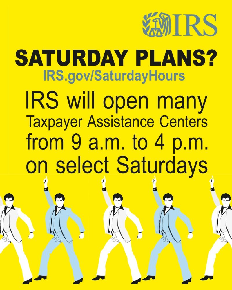 wi_revenue's tweet image. Need tax help? The IRS is opening Taxpayer Assistance Centers on select Saturdays, 9 a.m.–4 p.m. Get in-person support for your tax questions—no appointment needed! Find details and locations: irs.gov/saturdayhours #TaxHelp