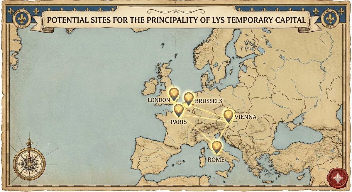 LysGov's tweet image. There is one week left to vote on which European city will serve as the temporary capital of the Principality of Lys from 2027 until settlement.
Your vote will guide where our government-in-exile will operate.
Cast your ballot before the deadline.
#LysTemporaryCapital #Capital