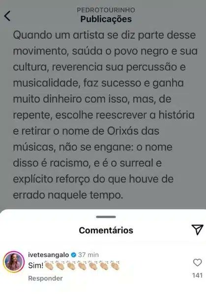 O que Claudia Leitte aplaude sem repúdio 
O que Ivete Sangalo aplaude e ela fica bravinha e da block: