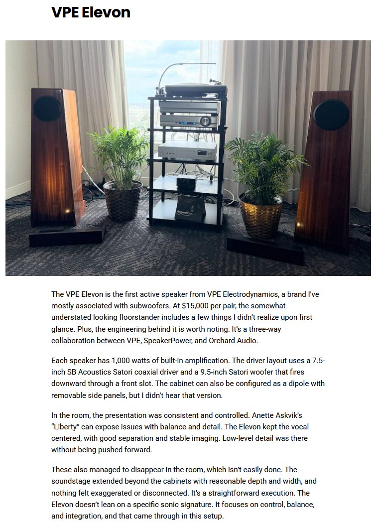 OrchardAudio's tweet photo. The VPE Elevon3‑way loudspeaker just got Best in Show at AXPONA 2026 from eCoustics — and I’m thrilled because the mid and high frequency drivers are powered by our Starkrimson 25 GaNM modules.
For more info on VPE Electrodynamics, see their website here:
https://t.co/I66iKbEYx1 https://t.co/0T3O0fQ9yY