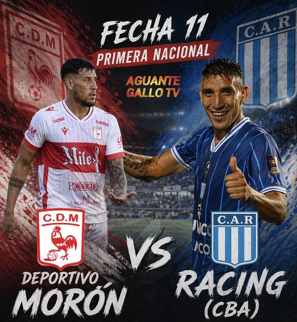 El Gallo, líder del torneo junto a Colón (Sta Fe), recibe este domingo a Racing (Cba) a las 15.00 hs con arbitraje de Felipe Viola. Morón por el campeonato viene de ganarle 2 a 0 al Sabalero. La Academia marcha 5* en la tabla y venció de local 3 a 0 a Defe en su último partido.