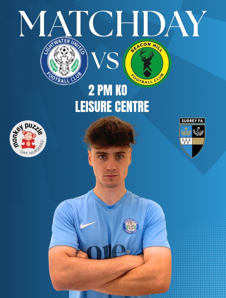 ClubLightwater's tweet photo. Matchday at The Leisure Centre 🏟️🏟️
As we take on Beacon Hill .. 

Our Poster Boy is Matty L 📷📷

#upthelights #coyl https://t.co/RUetD26a3g