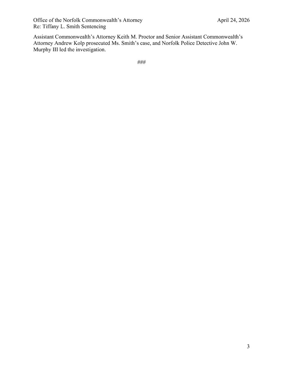 NorfolkCWA's tweet photo. A woman was sentenced to two years in prison for felony child neglect after her 2-year-old son fell into their family's backyard pool and drowned while she was drunk and asleep.
https://t.co/8r6pb6dFXh https://t.co/ZV7Hc8nxfI