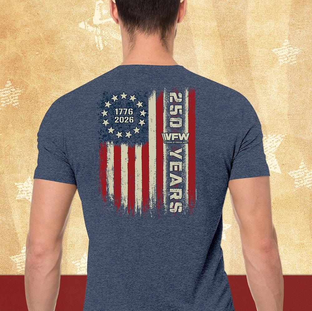 NewLifePatriot's tweet image. Celebrate America's quarter millennium anniversary wearing our new VFW patriotic flag "250 Years • 1776-2026" t-shirt for Independence Day!  🇺🇸🦅 Apply promo code SM4530 for your discount!
•
Shop now: newlifepatriot.com/S-VFWY
•
#newlifepatriot #vfw #america #amvet