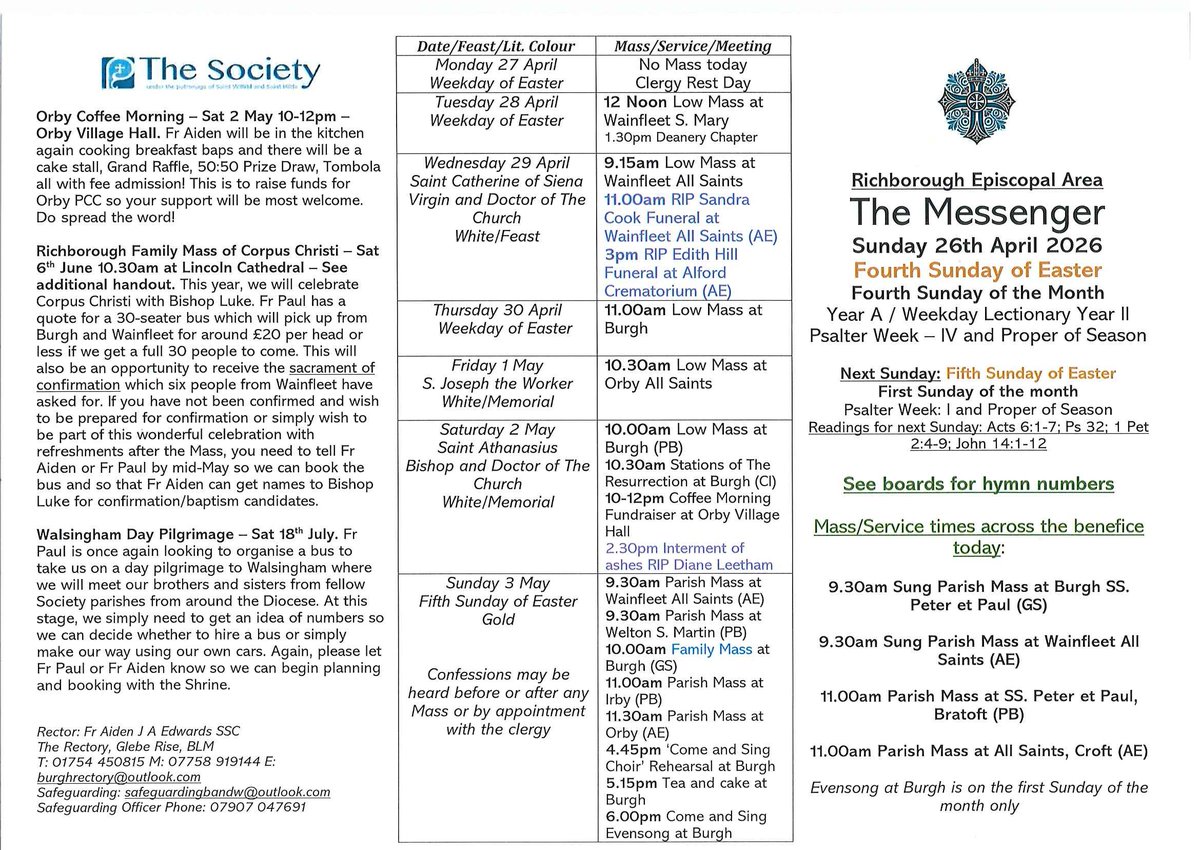 burghrectory's tweet photo. Hi Everyone

Here is the weekly 'Messenger' for The Burgh and Wainfleet Group of Churches.  There's a lot on this week and some important new notices so get in touch with Fr Aiden if you have any questions or want to discuss anything of interest to you. https://t.co/rBtAK1HtX0