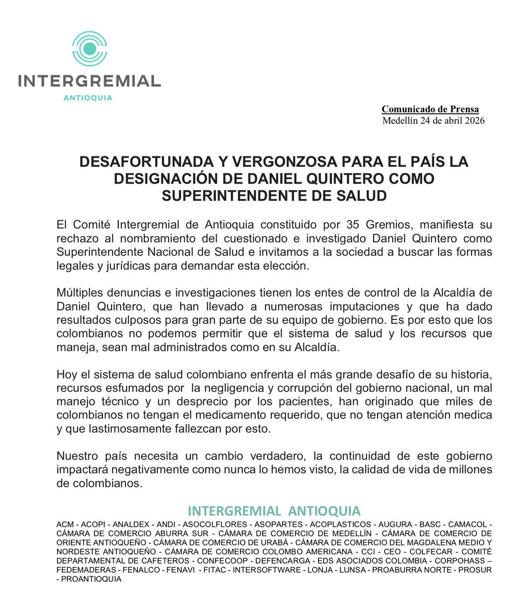 INTERGREMIAL Antioquia tweet media