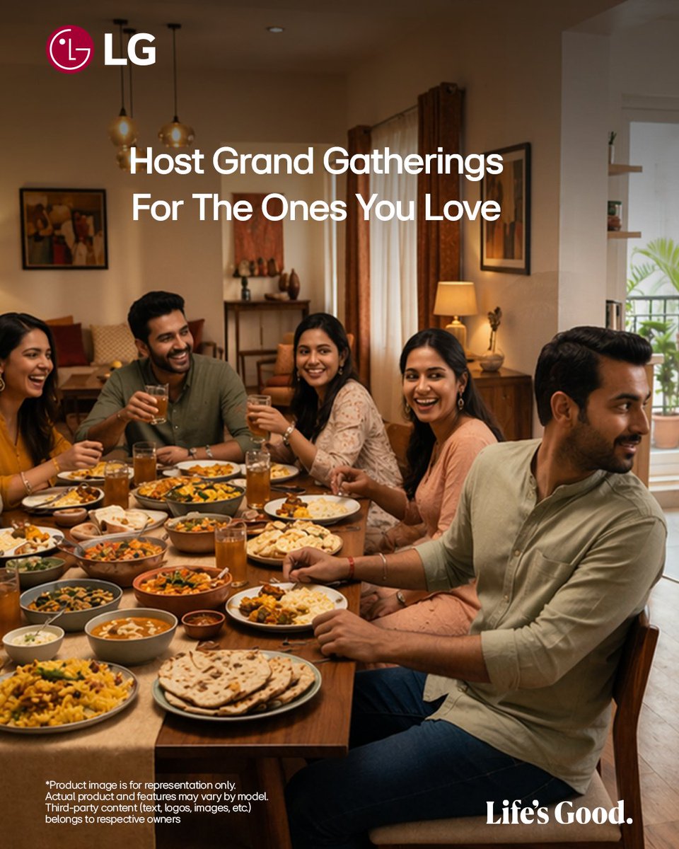 LGIndia's tweet photo. The best part of a feast is the stories, not the dishes.

Let the LG Dishwasher handle the load while you stay with the laughter.

Know More:  https://t.co/9QNtASfzLH

#LGIndia #LGDishwasher #HostLife #Gatherings #SmartKitchen #IndianCooking #NoMoreDishes #LifesGood https://t.co/m9J54ikclV