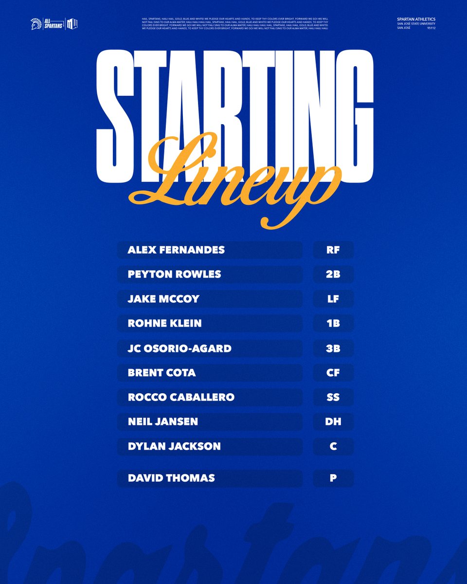 SanJoseStateBSB's tweet photo. Starters at Air Force!

📺 MWN
📊 https://t.co/wso8bR4XuT

#AllSpartans https://t.co/muk6A4hGeJ