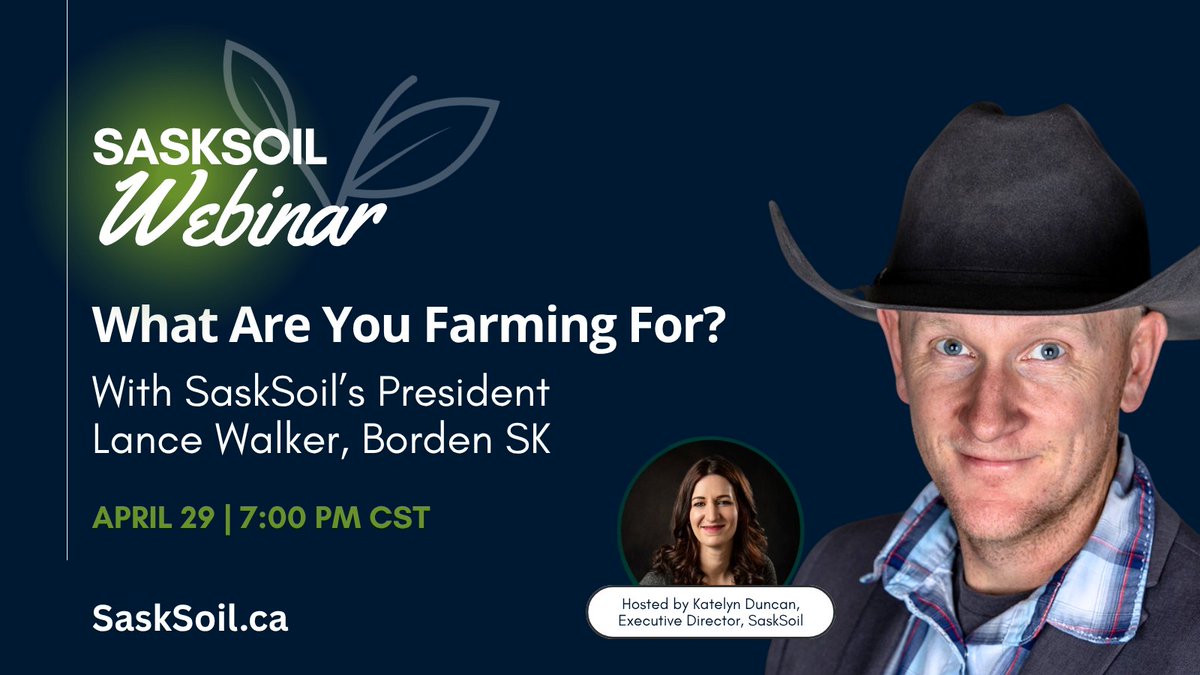 SaskSoil's tweet image. 🌱  Yield? Profit? Soil health?

What are you farming for?

Join Lance Walker to connect goals with real management decisions.

📅 April 29 | 7PM SK

👉 us02web.zoom.us/webinar/regist…

#SoilHealth #CdnAg #webinar