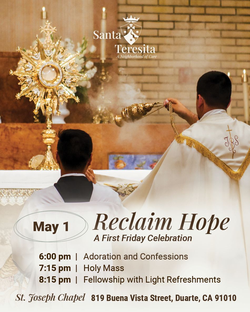 CarmelitesOCD's tweet image. Join the Carmelite Sisters at Santa Teresita to celebrate First Friday with Eucharistic Adoration, Holy Mass, and fellowship. Our next gathering will be on May 1st
@santateresitanoc
 buff.ly/C7RNxSt
#FirstFriday