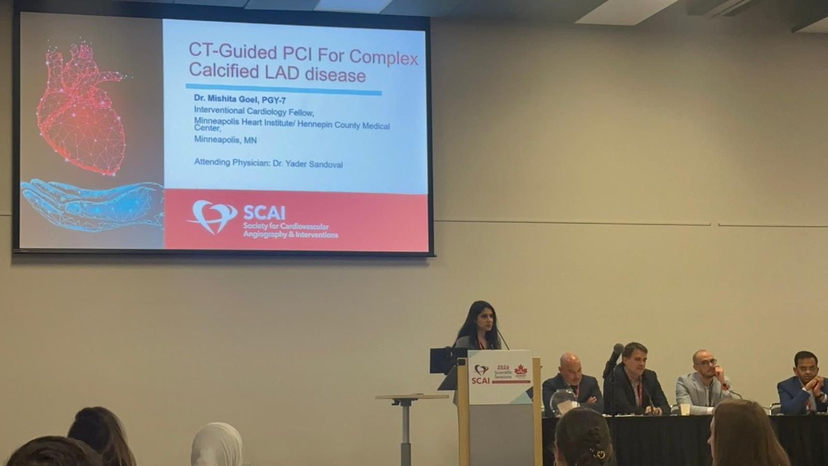 CCAD_MHIF's tweet image. Proud moment for our #InterventionalCardiology team! 👏 

Fellow @GoelMishita presents at @SCAI on #CT4PCI in managing complex calcified LAD disease.

Great work alongside @yadersandoval @esbrilakis @MHIF_Heart 🚀

#SCAI2026