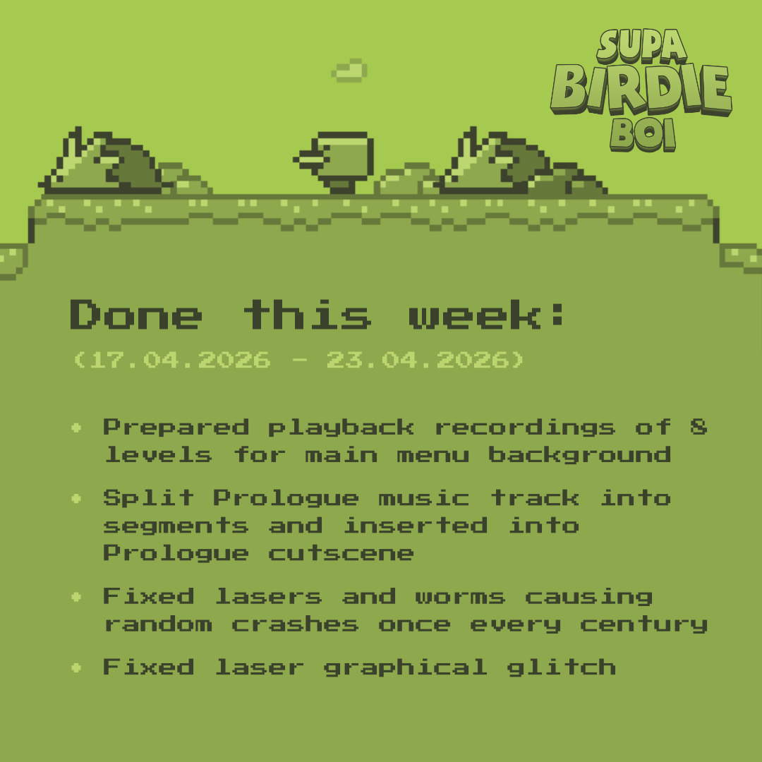 SupaBirdieBoi's tweet photo. In the light of incoming local gaming event, we scrambled to fix leftover old pains from the backlog... Gotta make that first impression! โจ #DoneThisWeek
#gamedev #indiegame #indiedev #achievements #gamedevelopment #gamedesign https://t.co/R9lOF9FGM7