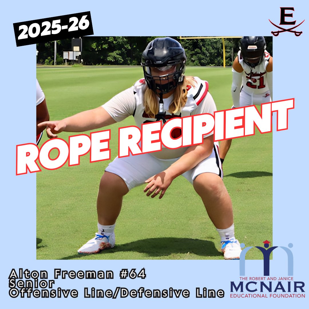 Cavalier_FB's tweet image. Congratulations to Alton Freeman on earning the @McNairEd Rope Award!

#STUDENTathlete #SwordsUp⚔️