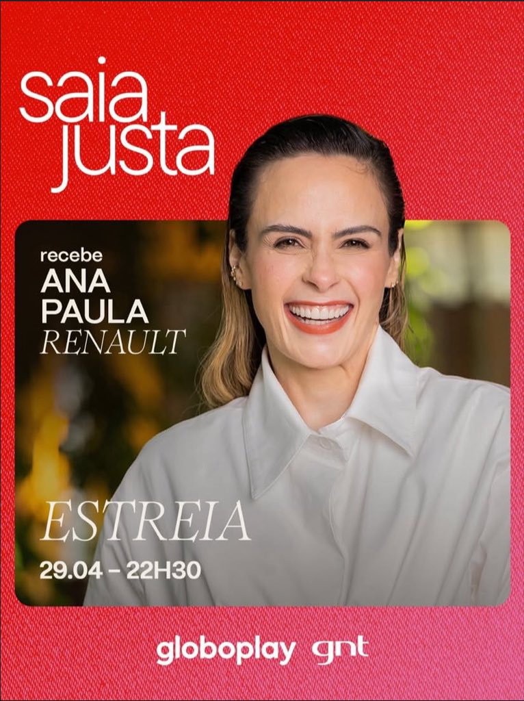 Debate bom tem nome; e ela tá nele! ✨ Ana Paula é a primeira convidada da nova temporada do Saia Justa e promete movimentar o sofá mais querido ao lado de Eliana, Juliette, Bela Gil, Erika Januza e Tati Machado.

Quarta, 22h30, ao vivo, no GNT e no Globoplay. #EquipeRenault
