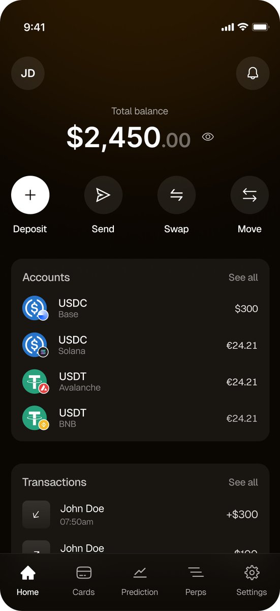 We are cooking something new.

A new kind of crypto superapp

One app. Anything finance.

USD accounts, perps, prediction, crypto cards, swaps, stocks, yield.