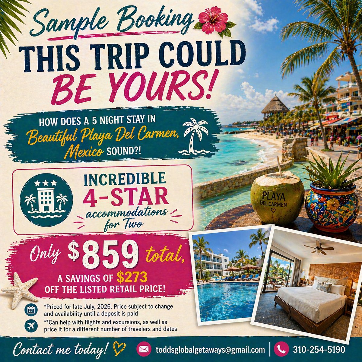 ToddFlora's tweet image. Have you met my friend Carmen? ...#PlayaDelCarmen?!

Today's Sample Booking offers an insanely good deal for a relaxing 5 Night getaway to #Mexico!

When are you finally going to see one of my sample bookings and say, "Yes, I deserve this #vacation!"