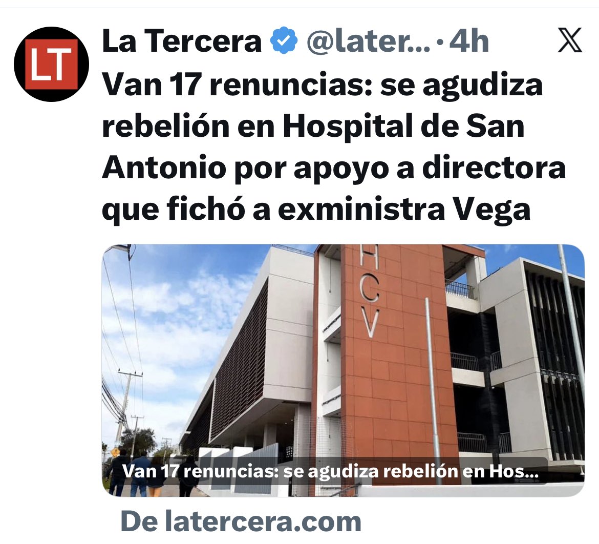 Inaceptable,  la presión política de directivos médicos de ese hospital por el apoyo a ex ministra Vega /No renuncian para mejorar la salud de sus pacientes !renuncian para presionar política y administrativamente a las autoridades de salud legítimamente electas por el país !