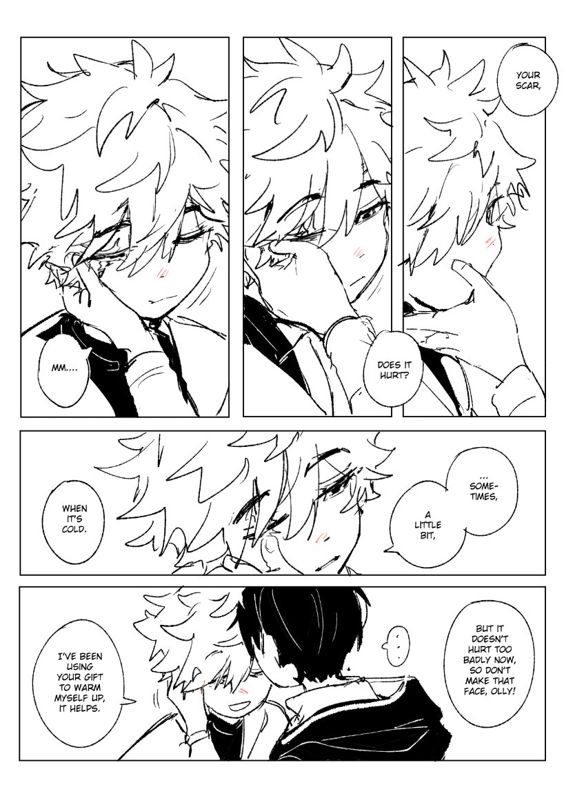 #whaspoilers more orufrey thoughts... thinking of olruggio being one of the few qifrey lets touch his scar, and olruggio often cupping his right cheek, thumbing the scars gently...